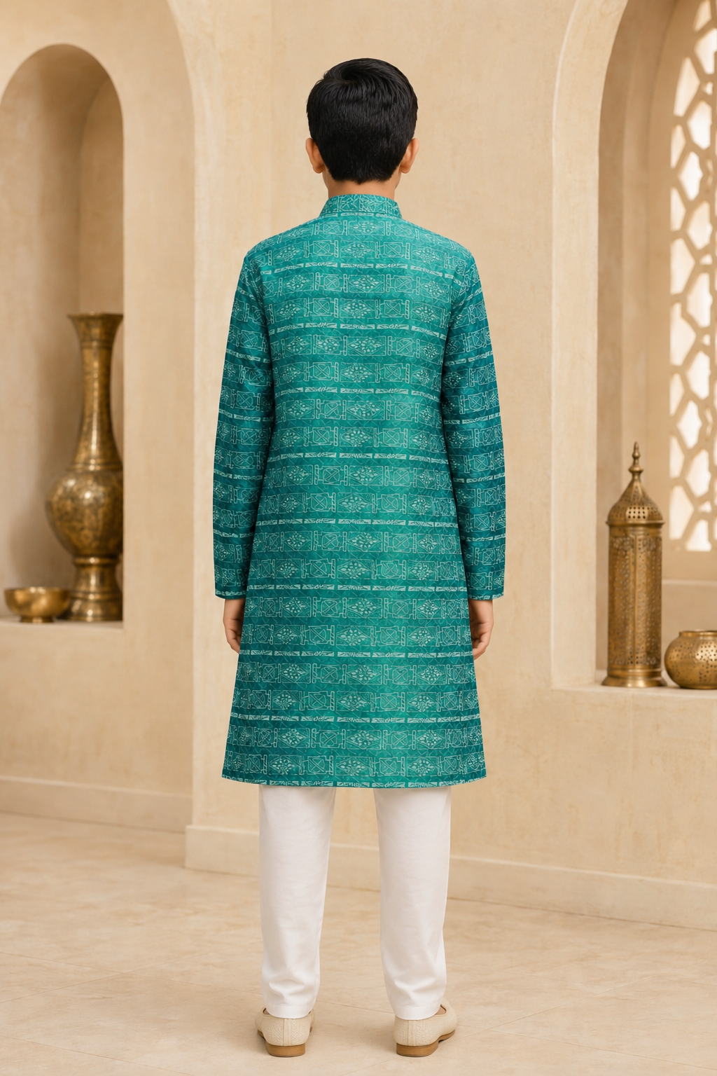 Boys Royal Green kurta set back view