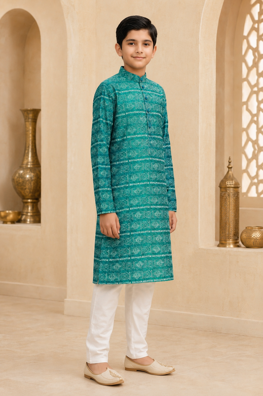 Boys Royal Green kurta set side view