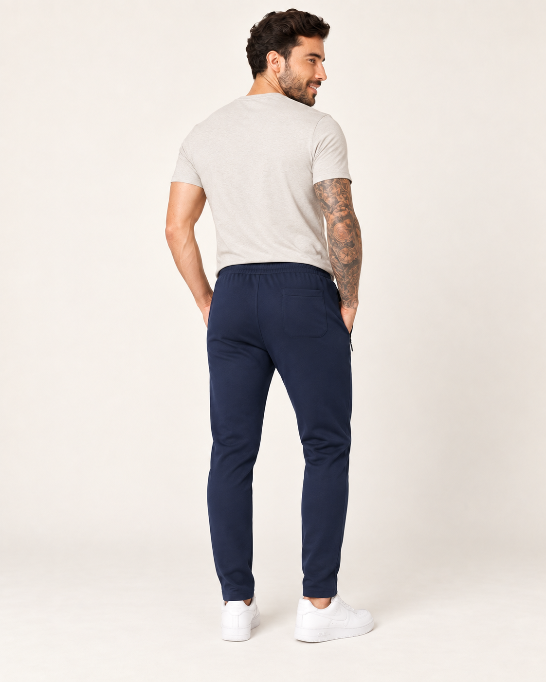 navy blue P004 sweatpants back view