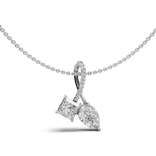 Princess & Pear-Cut LGD Duo Pendant Necklace with Mixed-Shape Arrangement – LWPD-0291