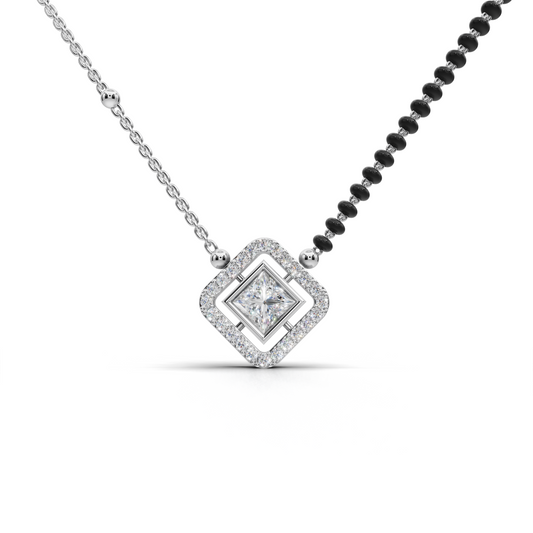 Square LGD Halo Mangalsutra Necklace with Black-Bead Chain & Centre Diamond – TANM-0067