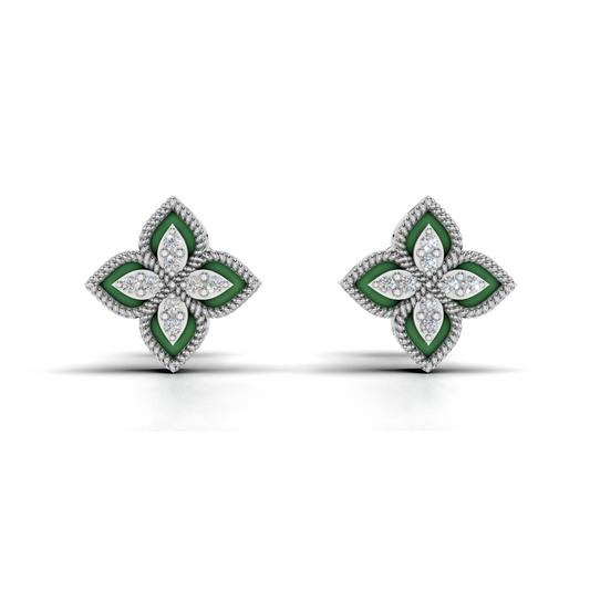 Green Enamel Petal Earrings with LGD Accents & Botanical Floral Motif – LWPD-0325-ER