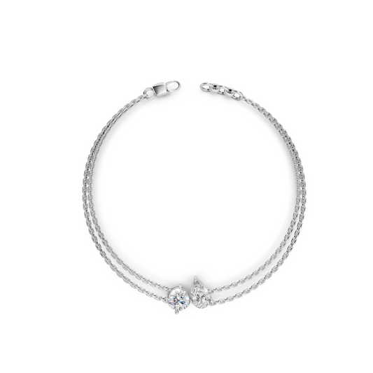 Round & Pear LGD Double-Chain Bracelet with Two-Stone Accent Design – CLBR-0153