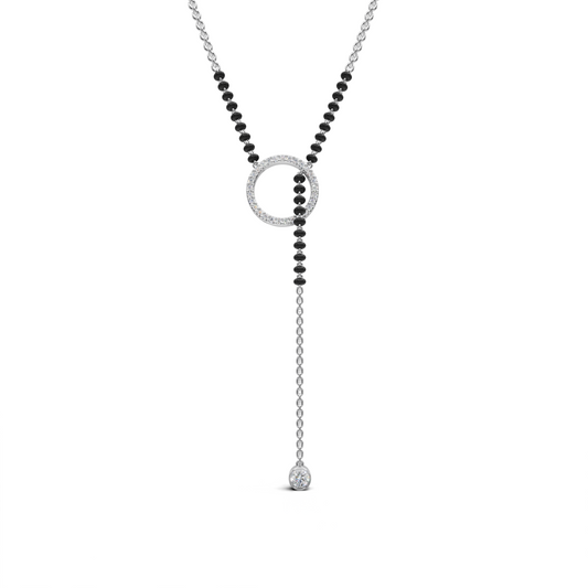 Circular LGD Mangalsutra Necklace with Black-Bead Chain & Solitaire Drop – TANM-0066