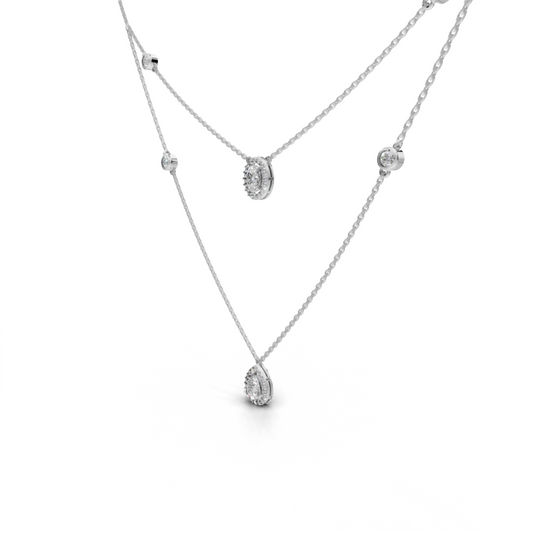 Layered LGD Double-Chain Necklace with Spaced Diamond Station Pattern – LWPD-0323