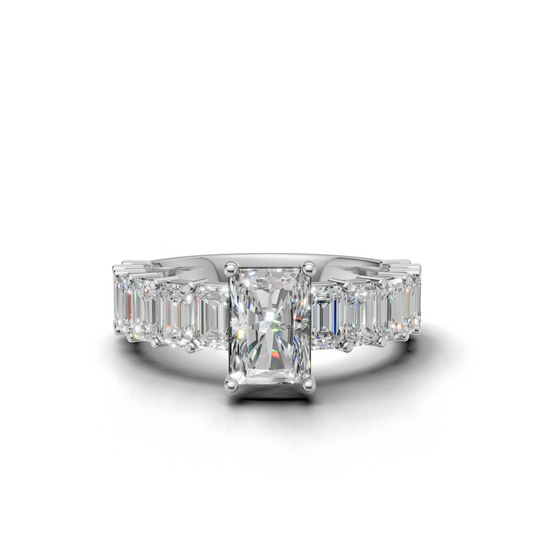 Rectangular-Cut LGD Multi-Stone Ring with Modern Linear Diamond Band – SOLR-0550