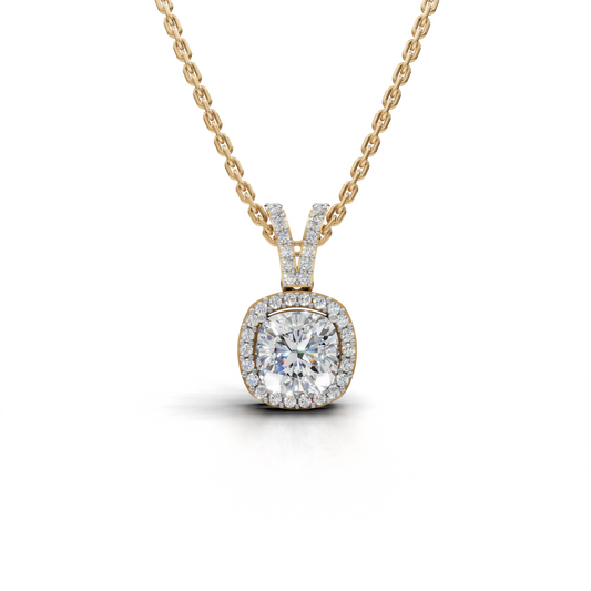 Cushion-Cut LGD Halo Pendant Necklace with Brilliant Diamond Surround – LWPD-0307