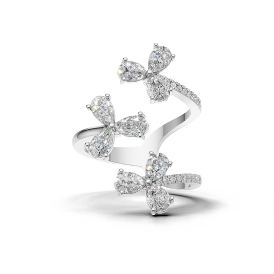 Floral Swirl Pear-Shaped LGD Cluster Ring with Open Vine Pattern – MWLR-0289