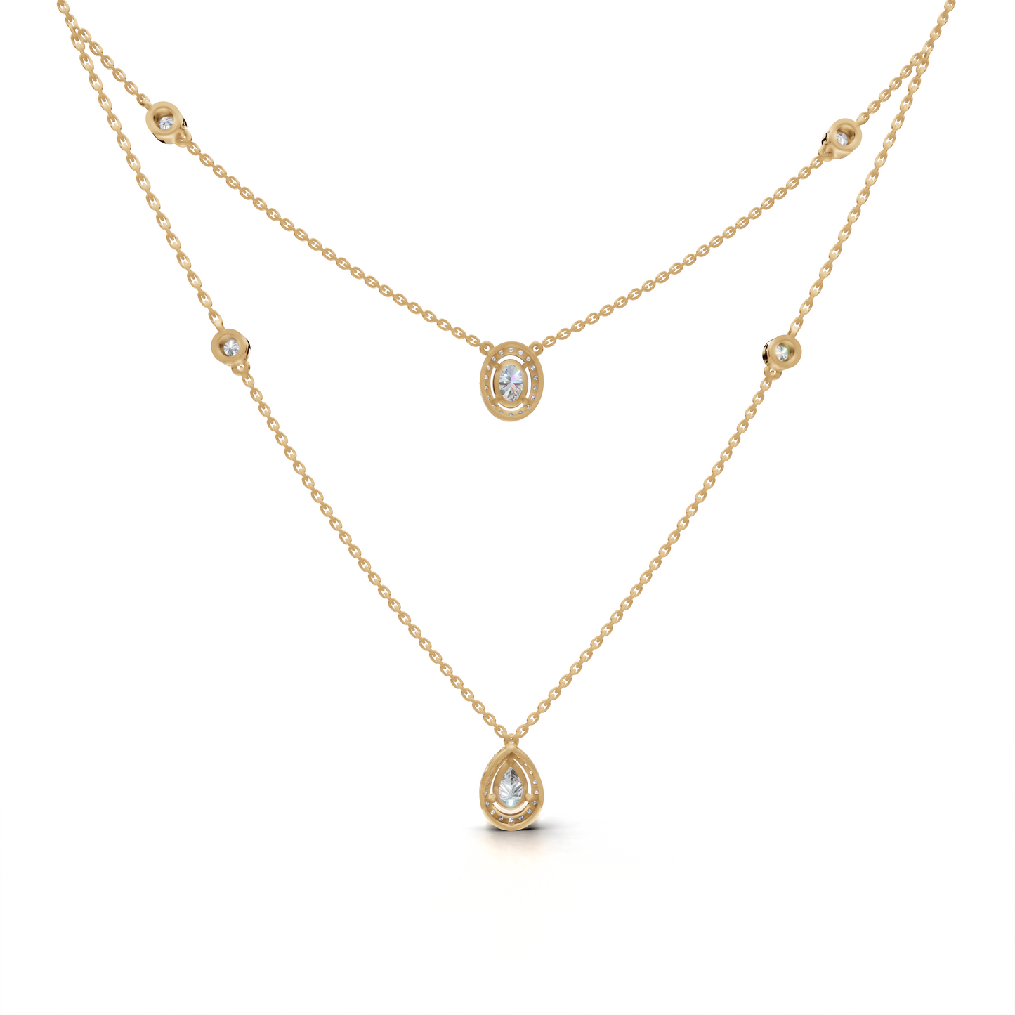 Stylish Layered Diamond Necklace - LWPD-0323