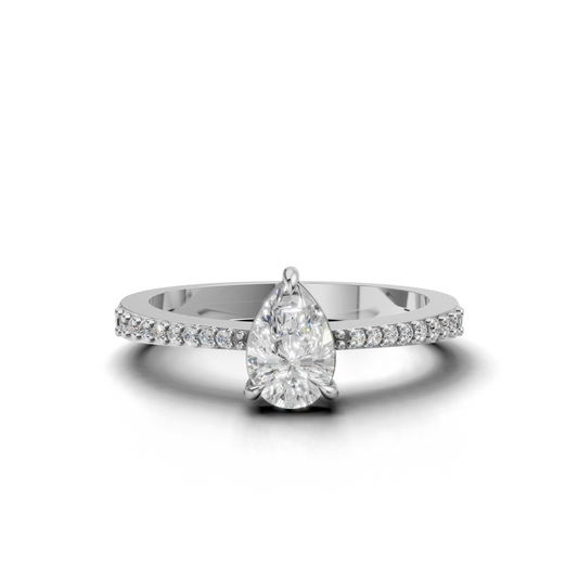 Pear-Shaped LGD Solitaire Engagement Ring with Diamond-Set Tapered Band – SOLR-0545
