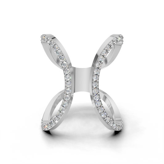 LGD Multi-Band Designer Ring with Layered Diamond-Set Pattern – HWLR-0083