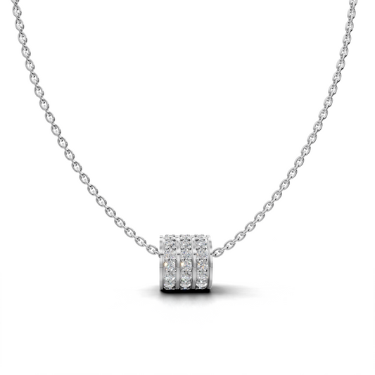 Three-Row LGD Cylindrical Pendant Necklace with Diamond-Encrusted Barrel Design – LWPD-0328