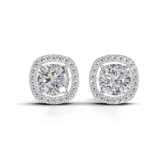 Cushion-Cut LGD Halo Stud Earrings with Brilliant Diamond Surround – DCER-0045