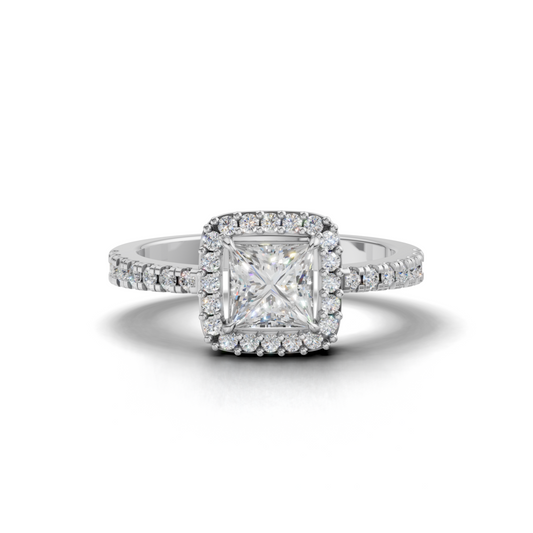 Princess-Cut LGD Halo Engagement Ring with Round Diamond Surround – SOLR-0537