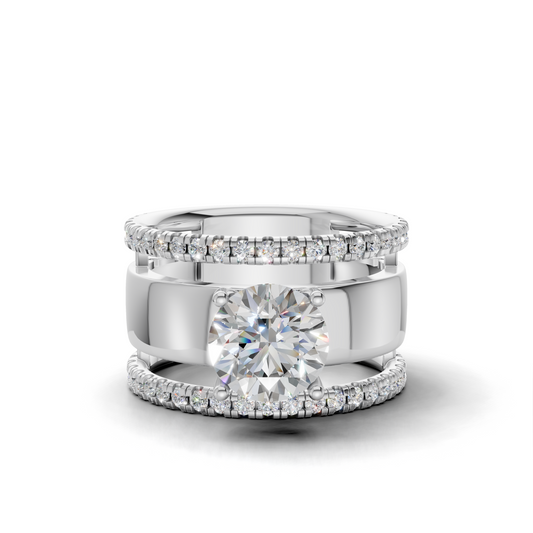 Round Brilliant LGD Engagement Ring with Layered Pavé Diamond Bands – SOLR-0556