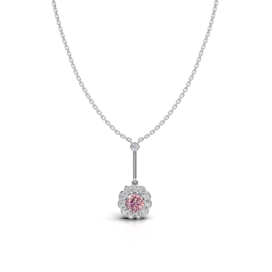 Pink Sapphire Floral Pendant Necklace with LGD Halo Surround – LWPD-0330