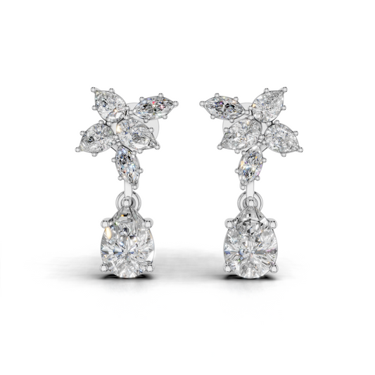 Floral LGD Cluster Drop Earrings with Pear-Shaped Diamond Dangle – DGER-0145