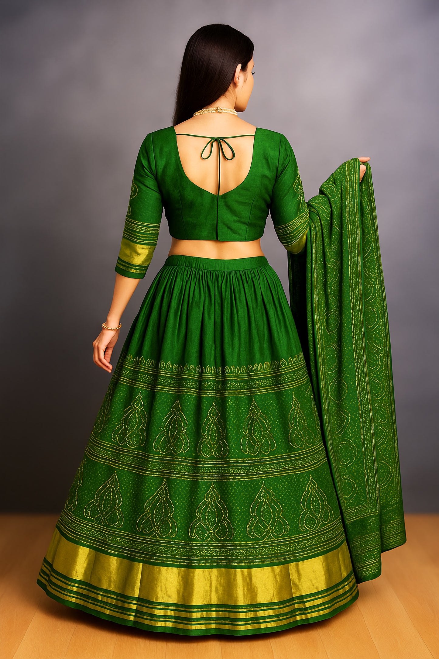 Elegant Green & Gold Bandhani Chaniya Choli with Dupatta