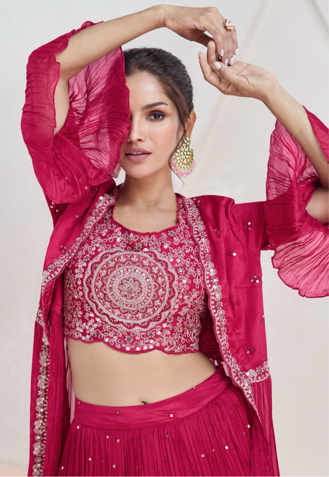 Designer Choli Crop Top with Sharara and jacket
