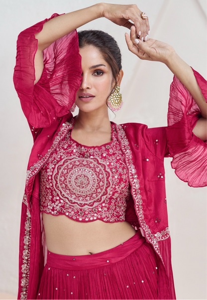 Designer Choli Crop Top with Sharara and jacket