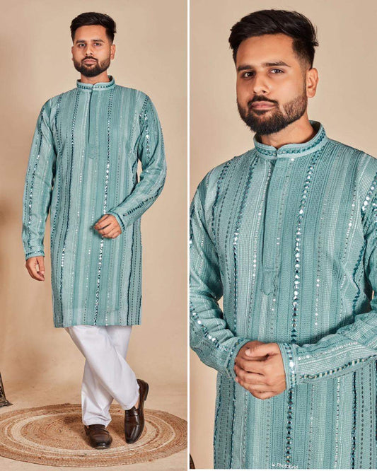 Manyavar Luxe Heavy Kurta Luxury Georgette Embroidered Kurta Pyjama Set