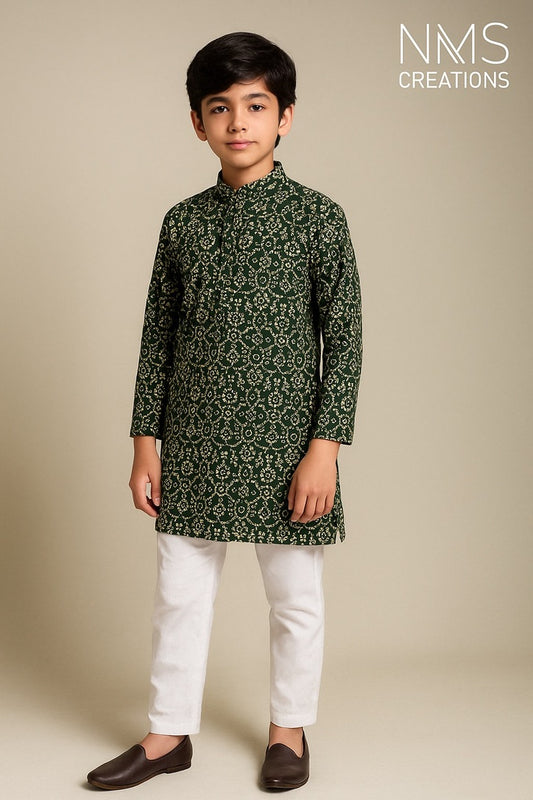 Festive Green Printed Kurta Pajama Set - 2540