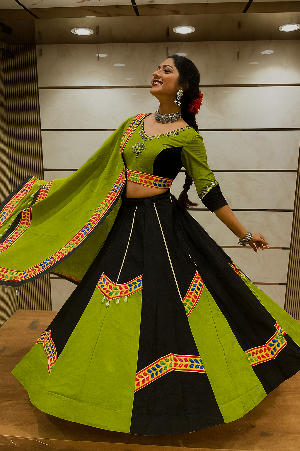 Parrot and Black Chaniya Choli