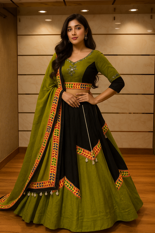 Parrot and Black Chaniya Choli