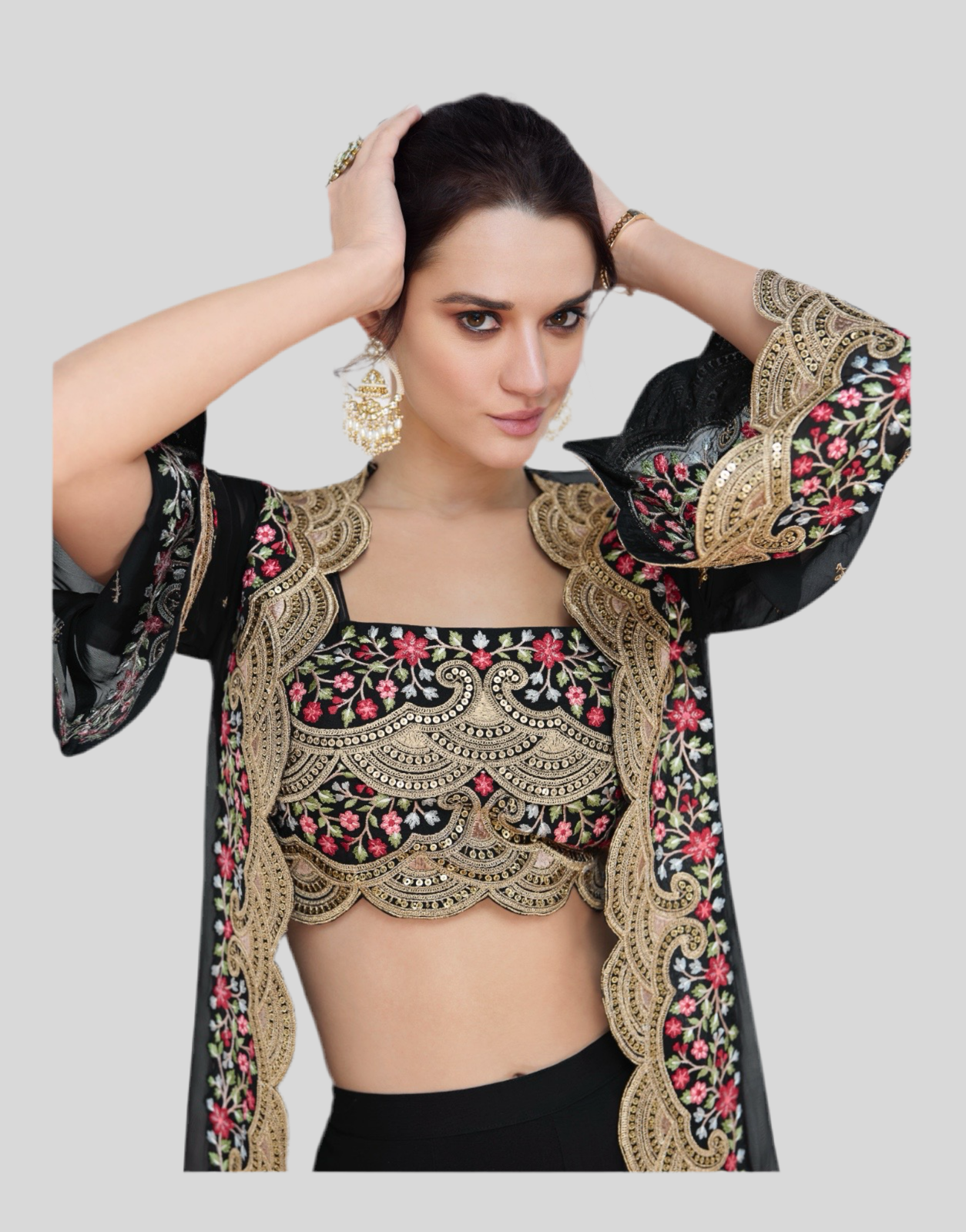 Designer Choli Crop Top with Sharara and jacket