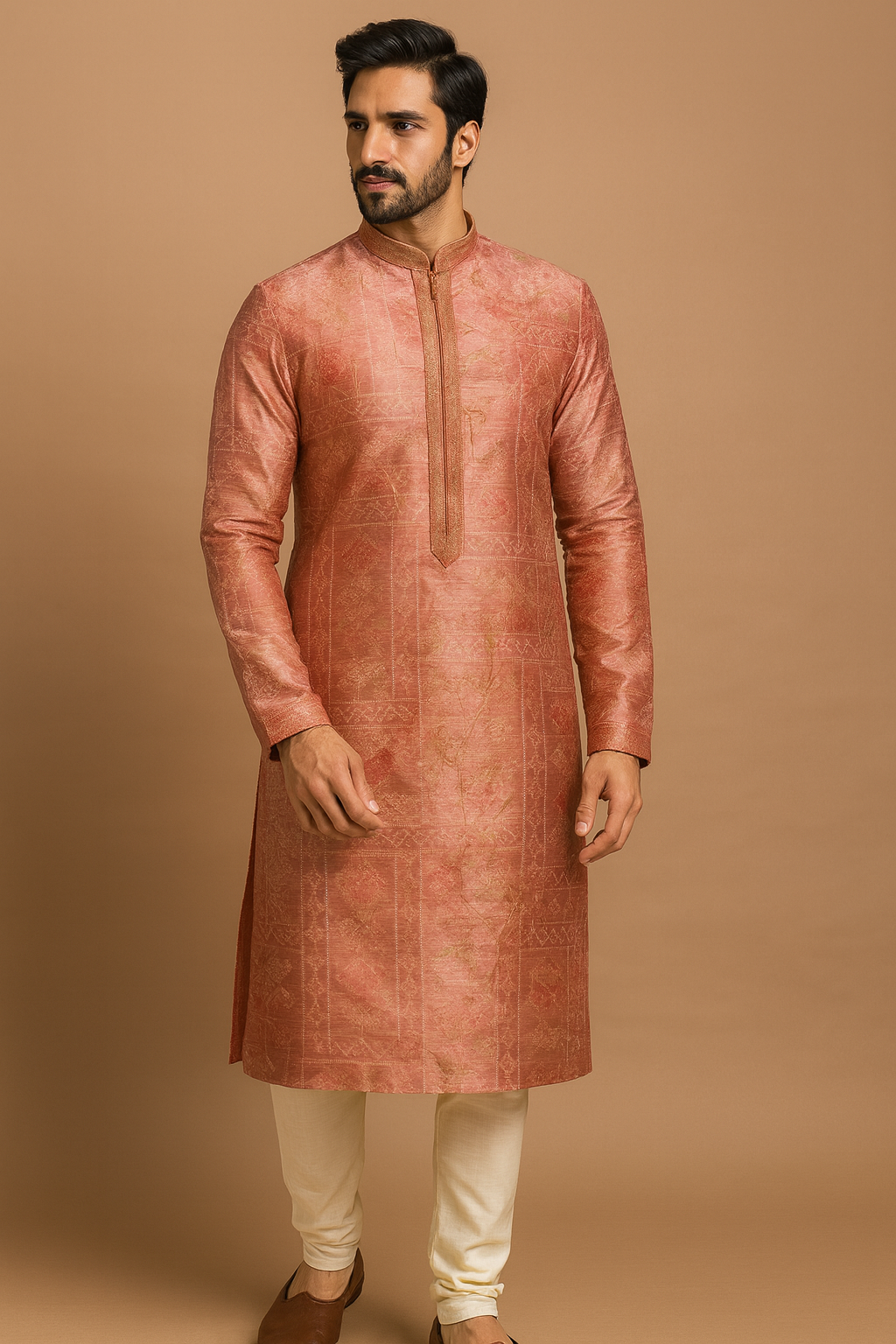 Royal Orange Silk Kurta – Festive Wear for Men