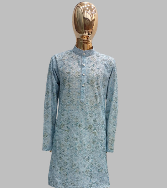 Boys Sky Blue Printed Kurta