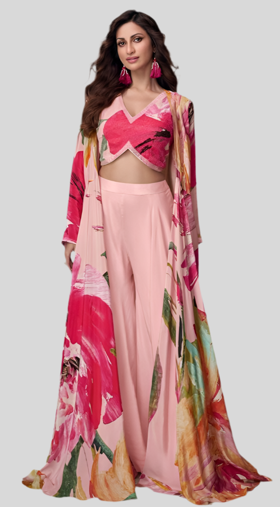 Designer Choli Crop Top with Sharara and jacket