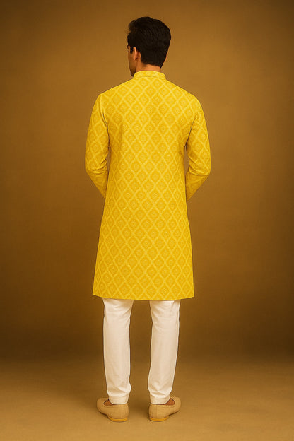 Sunrise Yellow Ikat Kurta Set for Boys 2610