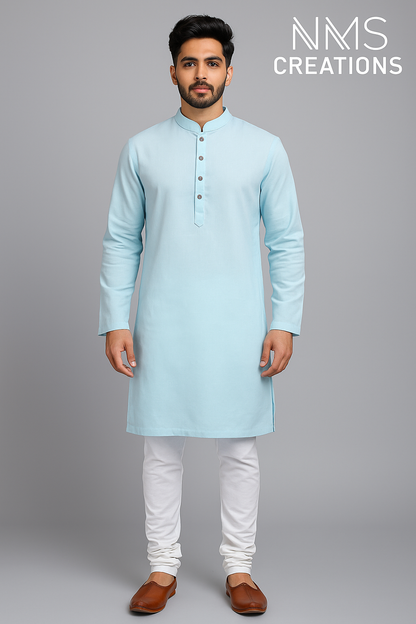 Ice Blue Pure Cotton Kurta – Elegant & Comfortable for Summer and Festive Wear