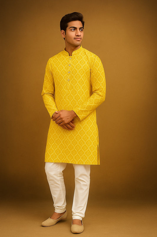 Sunrise Yellow Ikat Kurta Set for Boys 2610