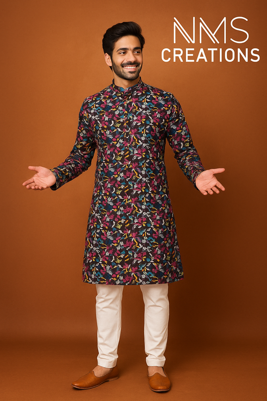 Black Multicolor Printed Kurta Set – Festive Edition by NMS Creations