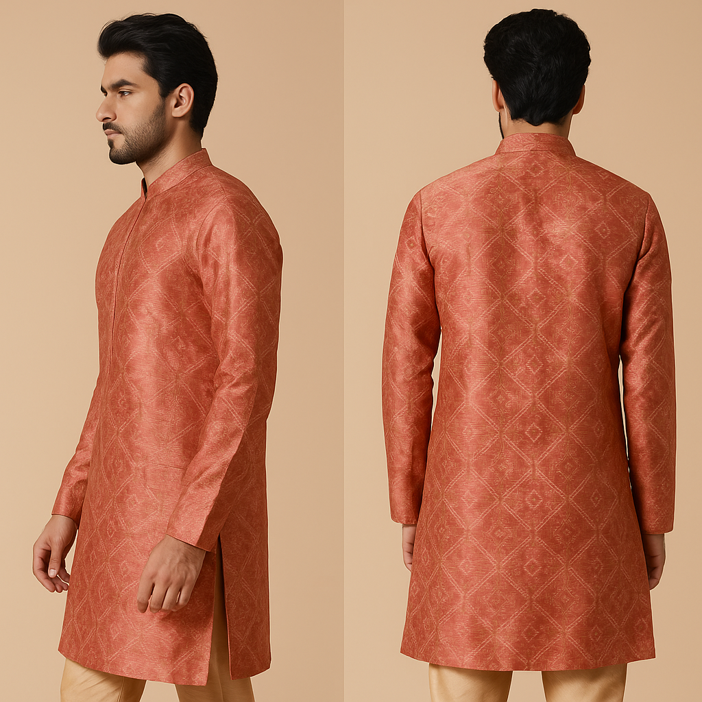 Royal Orange Silk Kurta – Festive Wear for Men