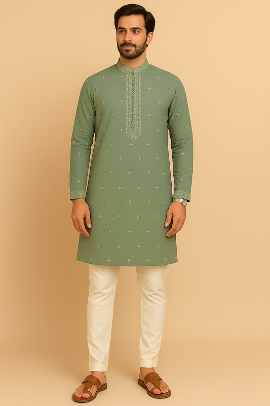 Sage Pearl Embroidered Kurta Set