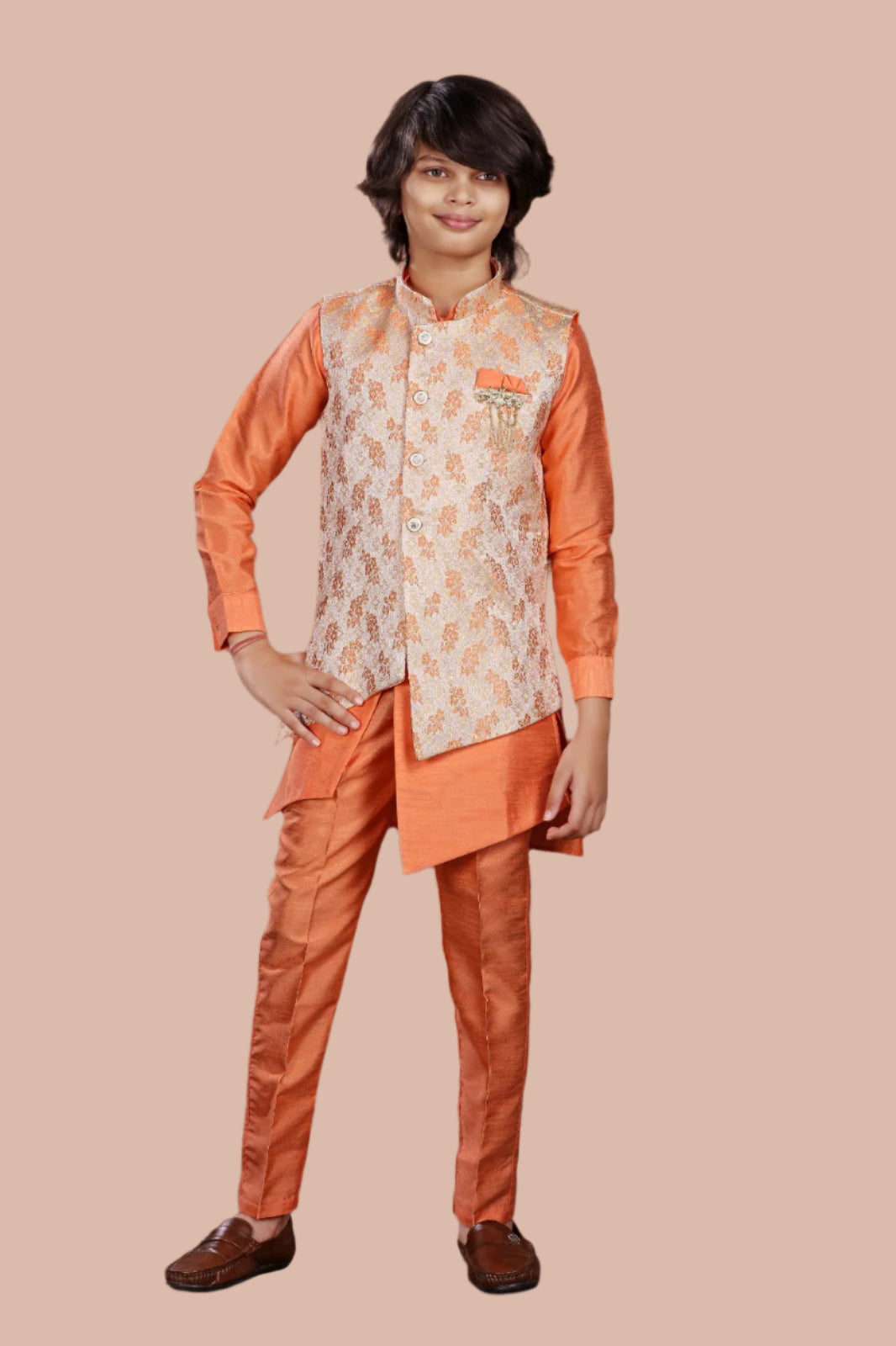 Boys' Kurta Set with Diamond cut Nehru Jacket