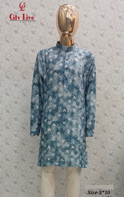 Sky Blue Printed Boys Kurta Set