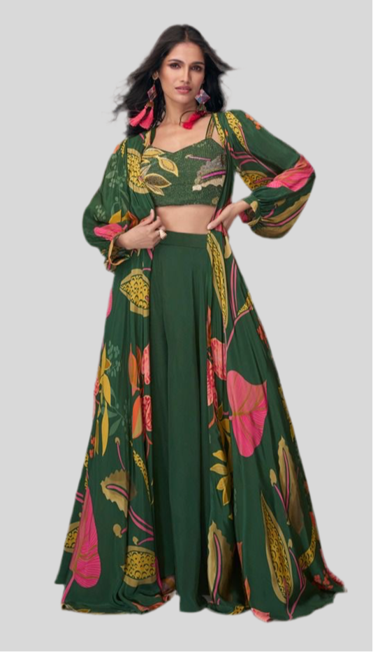 Designer Choli Crop Top with Sharara and jacket