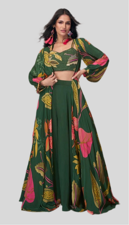 Designer Choli Crop Top with Sharara and jacket