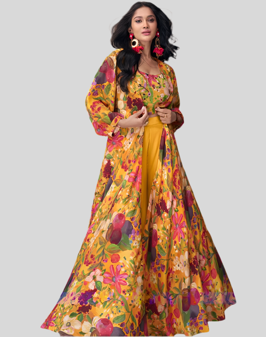Designer Choli Crop Top with Sharara and jacket