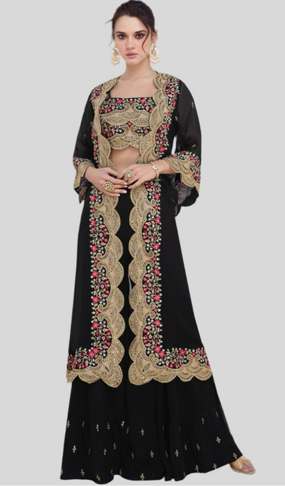 Designer Choli Crop Top with Sharara and jacket