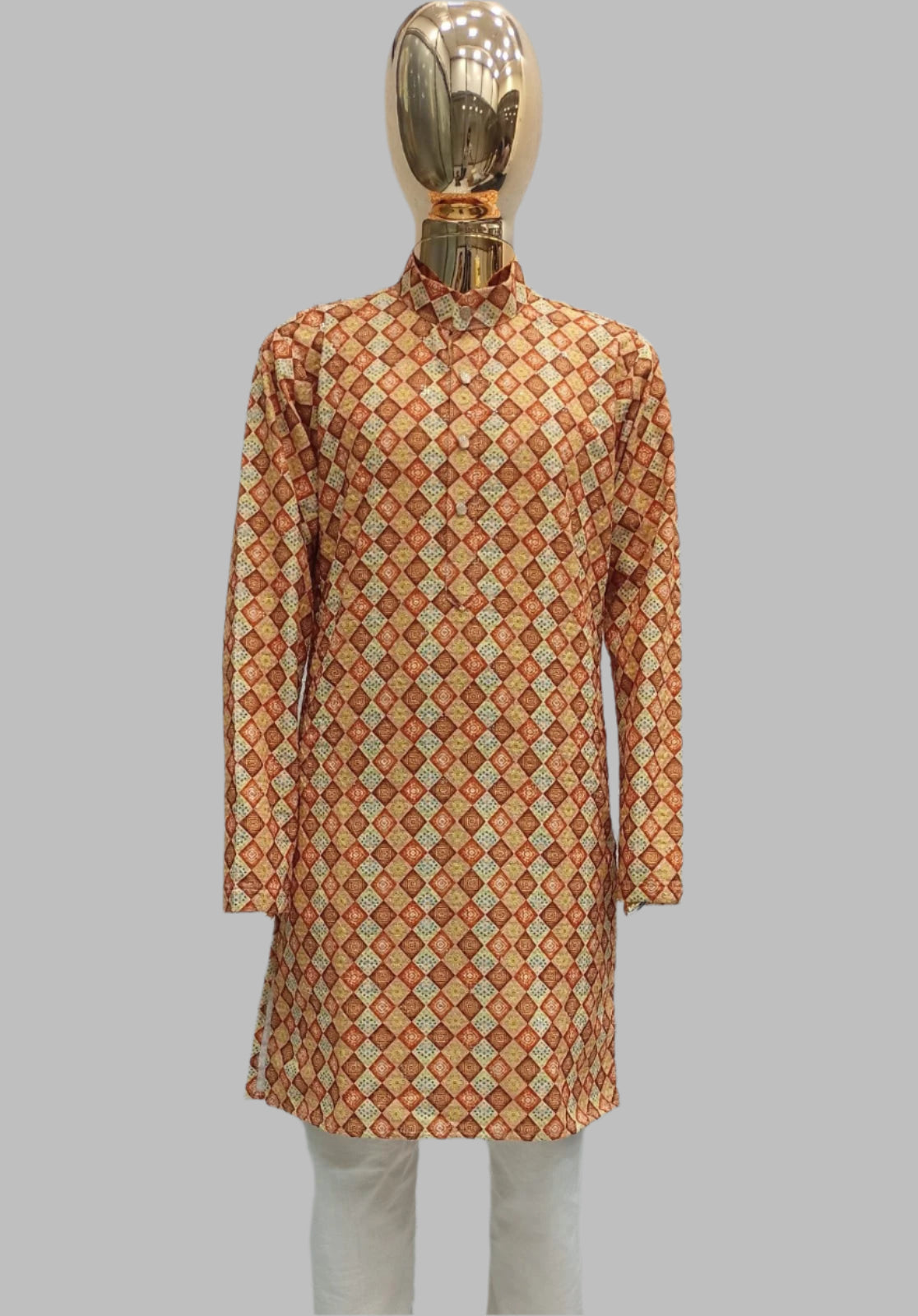 Boys Rust Gold Printed Kurta