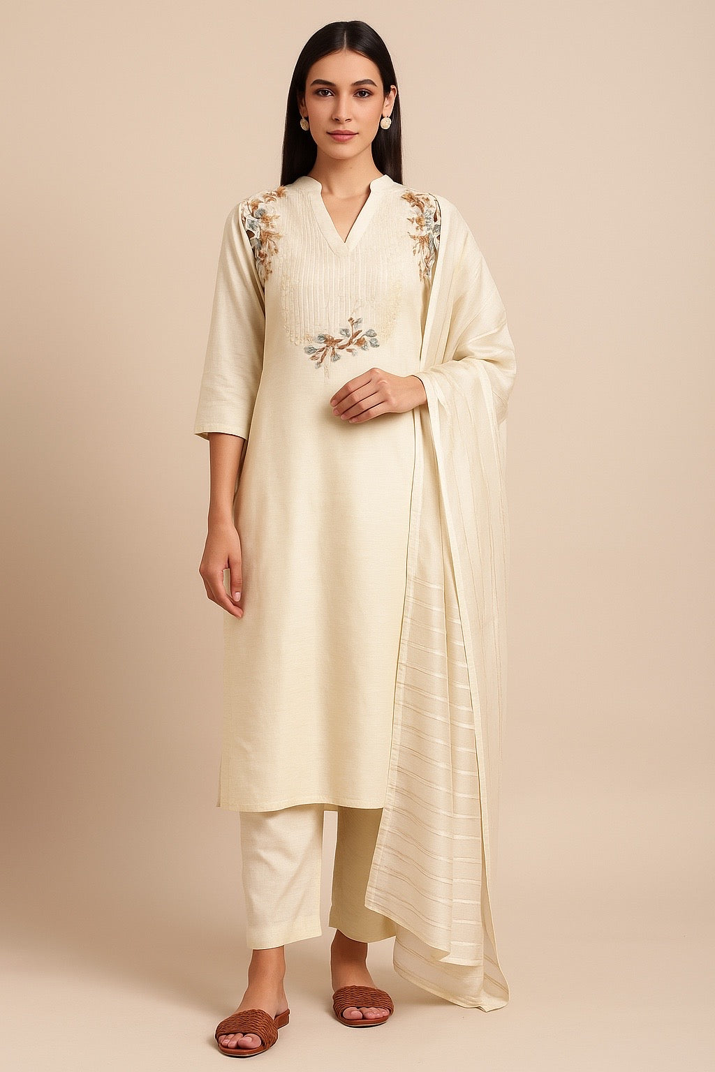 Ivory Mist Embroidered Kurta Set