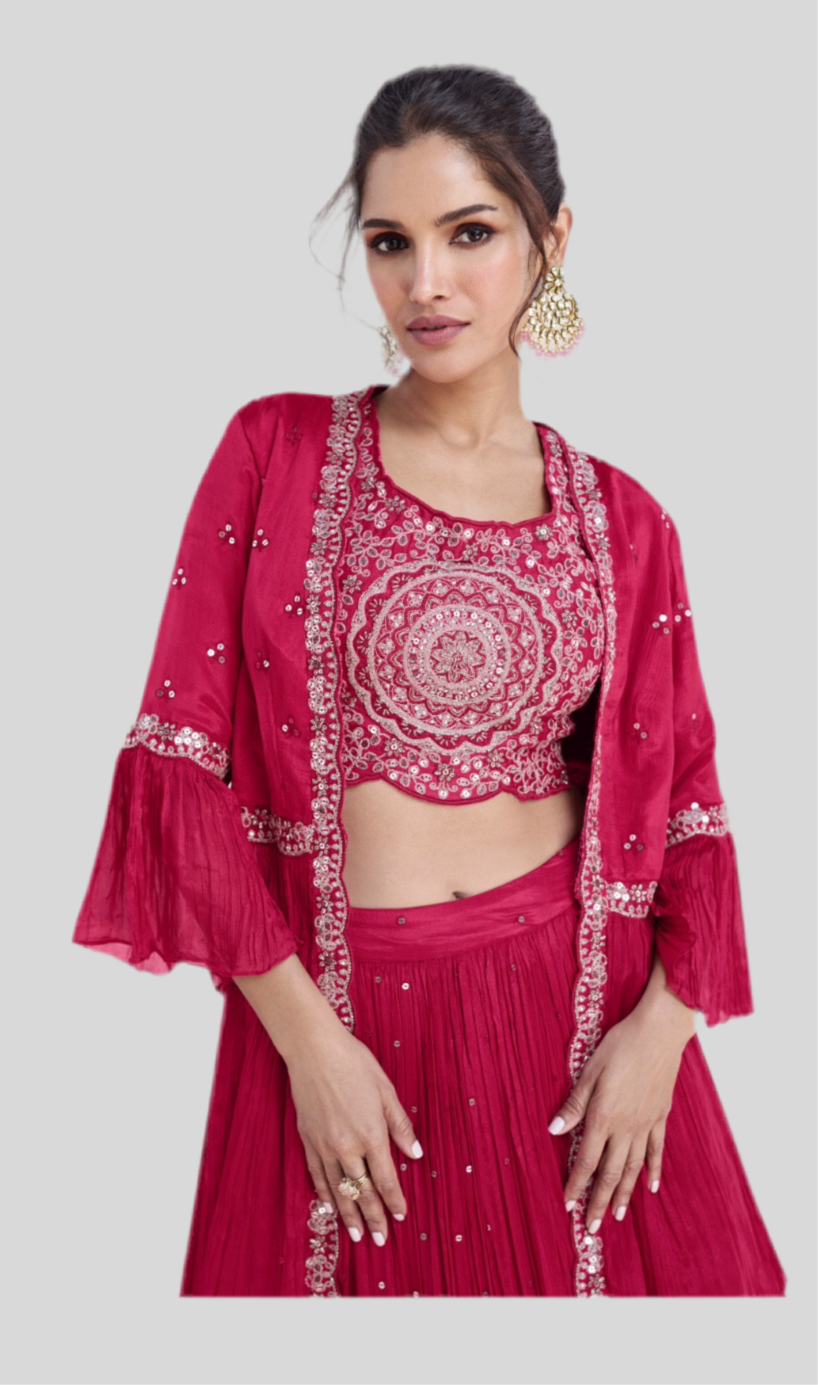 Designer Choli Crop Top with Sharara and jacket