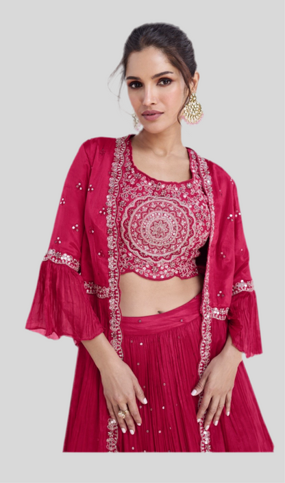 Designer Choli Crop Top with Sharara and jacket