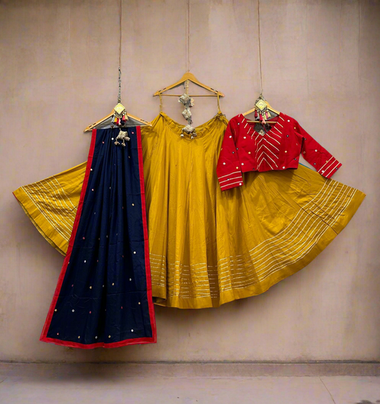 Mustard Yellow & Black flared Lehanga with contrast Choli