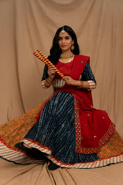 Vibrant Bandhani Fusion Lehenga Set